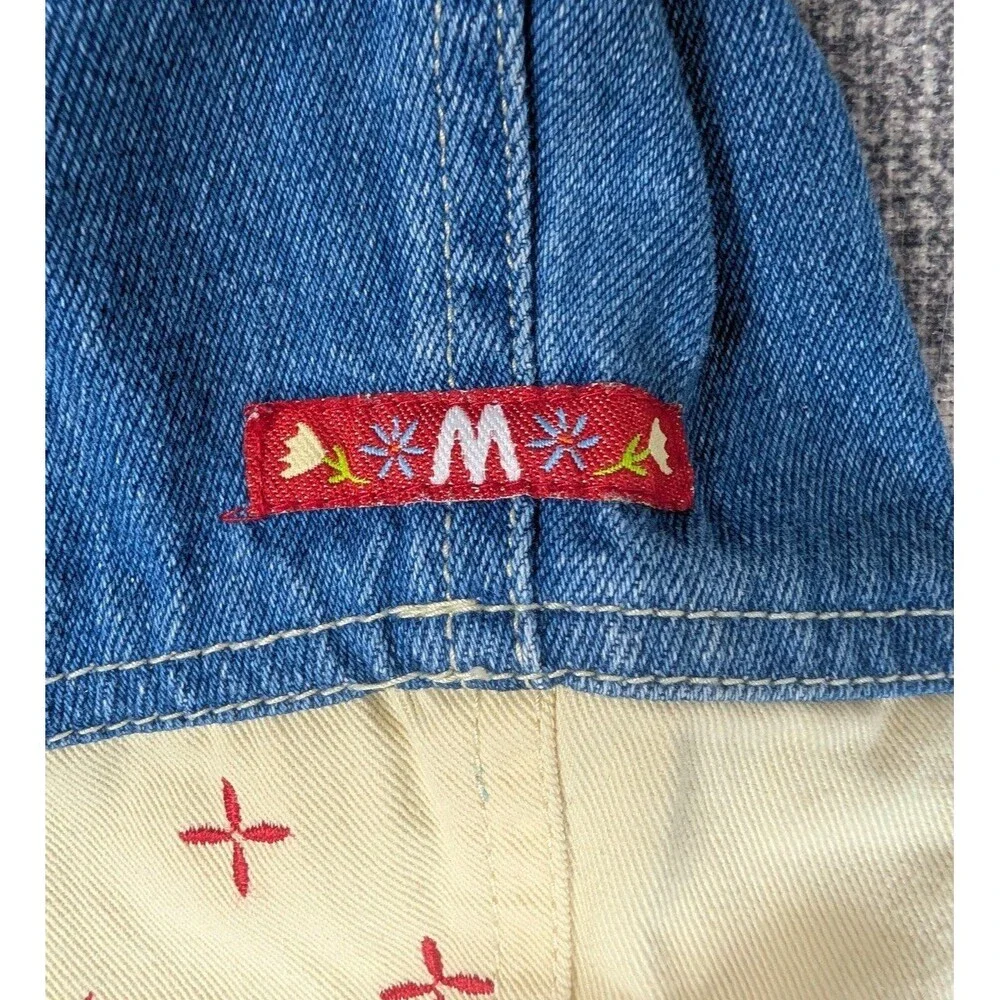 VTG 90s Disney Mickey Minnie Mouse Denim Overalls Gingham Floral Embroidery - Picture 5 of 11